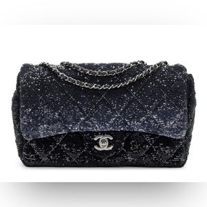 New Authentic Chanel Black and Blue Quilted Reversible